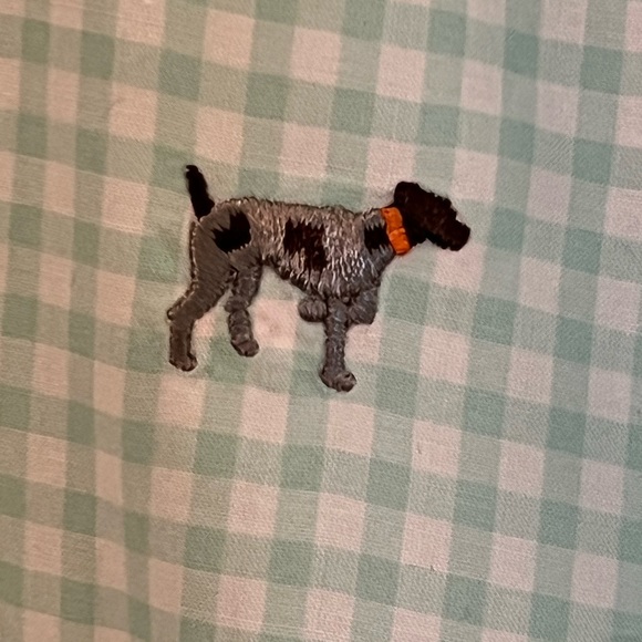 Southern Point Green Gingham Plaid Preppy Dress Shirt Embroidered Dog Sz Medium - Picture 7 of 7